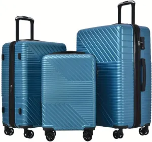 3 Piece Blue Hardshell Luggage Sets, Suitcase With Double Spinner 8 Wheels, Travel Trolley Case With TSA Lock Lightweight 20''24''28''