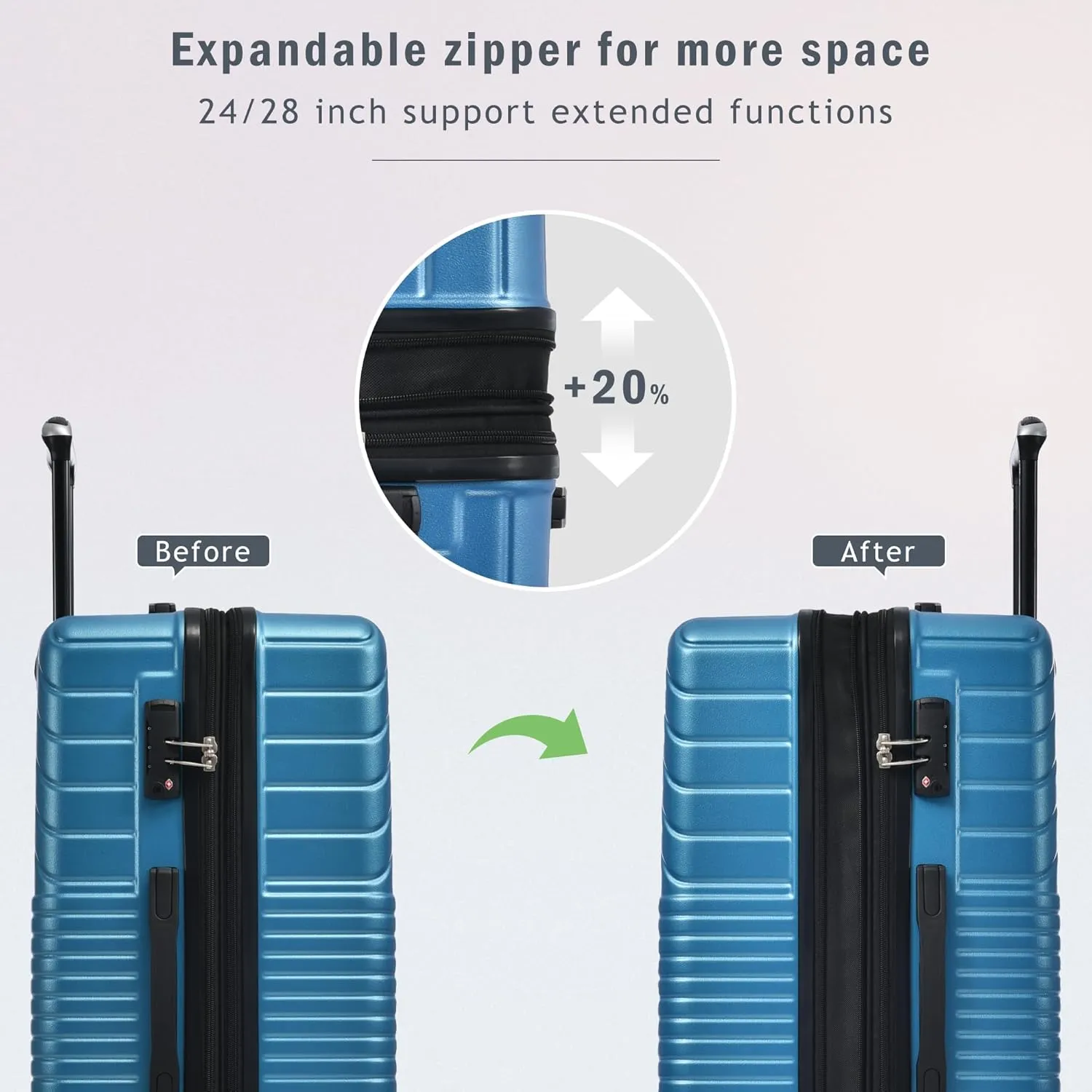 3 Piece Hardshell Luggage Sets, Double Spinner 8 Wheels Suitcase with TSA Lock Lightweight 20''24''28'' (Blue)