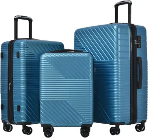 3 Piece Hardshell Luggage Sets, Double Spinner 8 Wheels Suitcase with TSA Lock Lightweight 20''24''28'' (Blue)