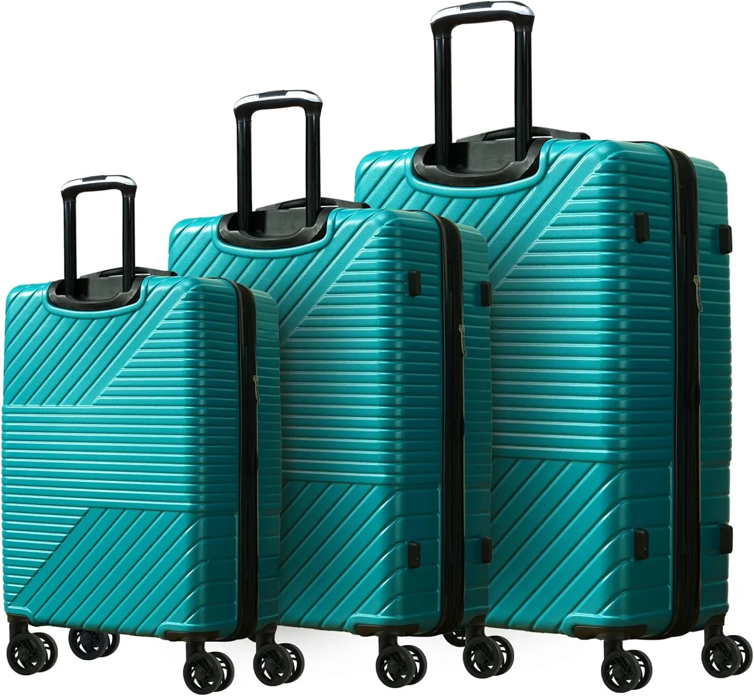 3 Piece Hardshell Luggage Sets, Double Spinner 8 Wheels Suitcase with TSA Lock Lightweight 20''24''28'' (Green)
