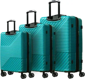 3 Piece Hardshell Luggage Sets, Double Spinner 8 Wheels Suitcase with TSA Lock Lightweight 20''24''28'' (Green)