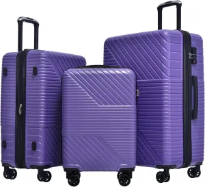 3 Piece Hardshell Luggage Sets, Double Spinner 8 Wheels Suitcase with TSA Lock Lightweight 20''24''28'' (Purple)