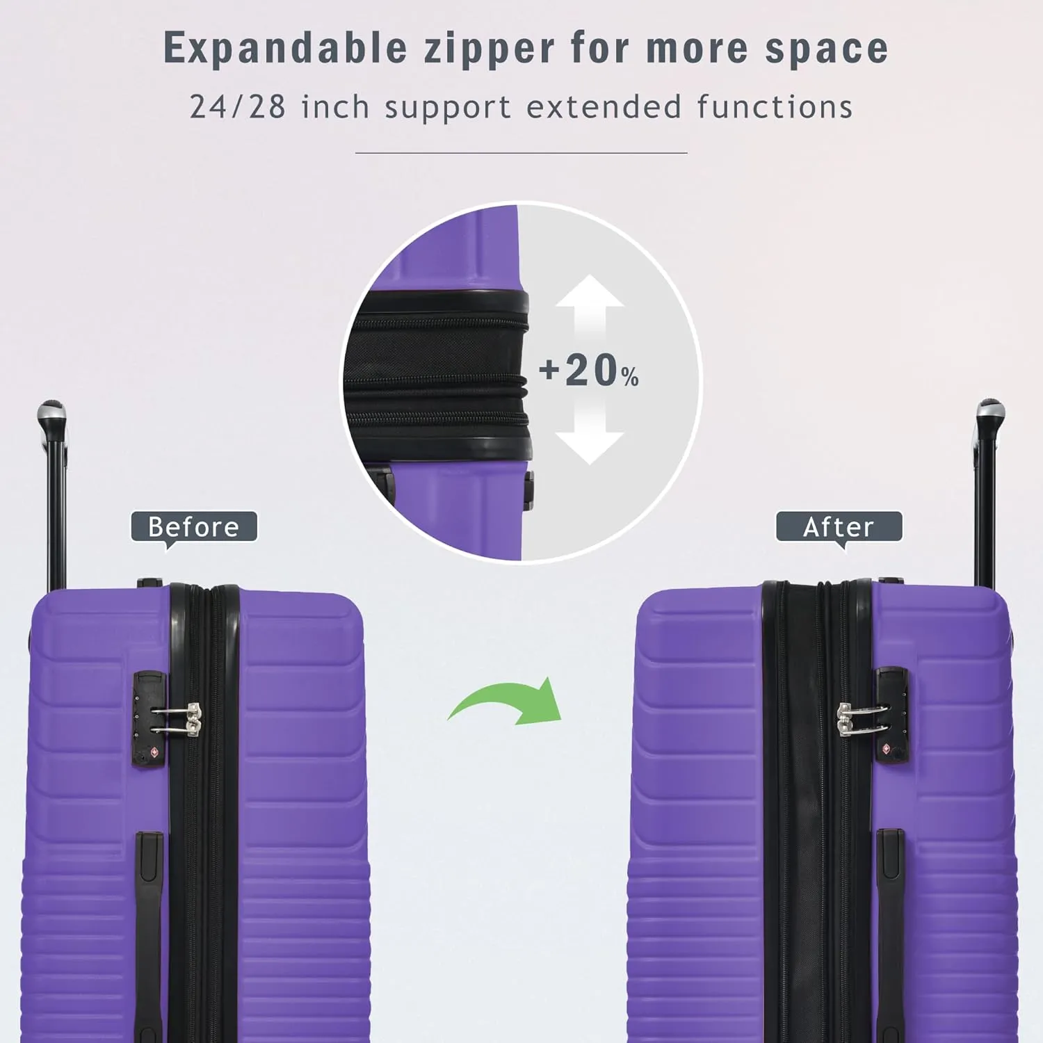 3 Piece Hardshell Luggage Sets, Double Spinner 8 Wheels Suitcase with TSA Lock Lightweight 20''24''28'' (Purple)