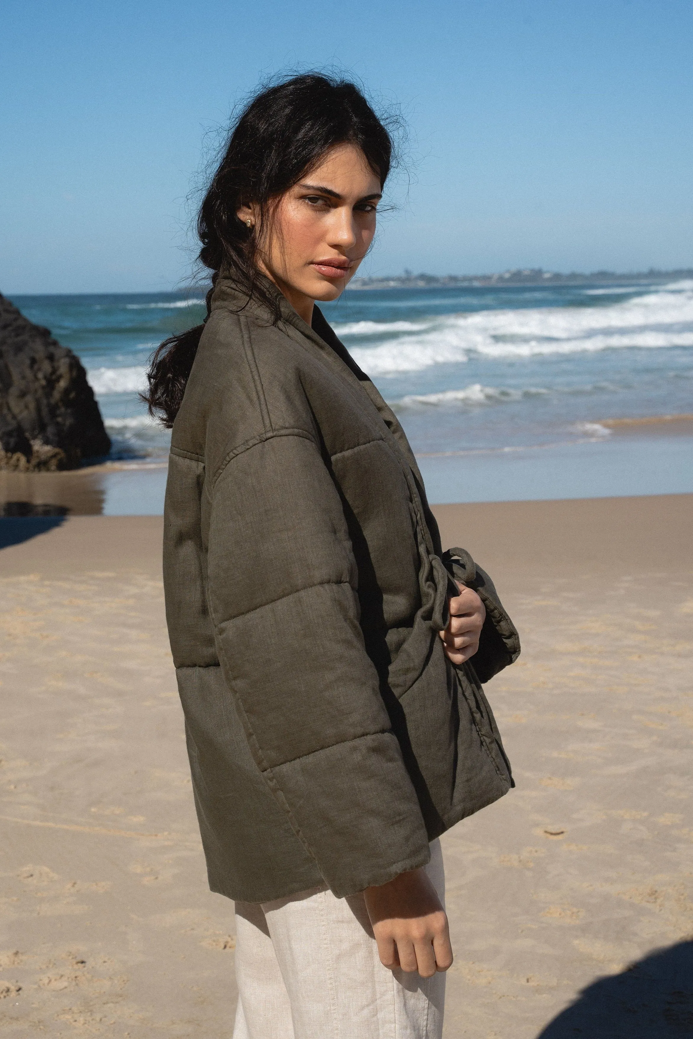 ASTER KHAKI LINEN COAT