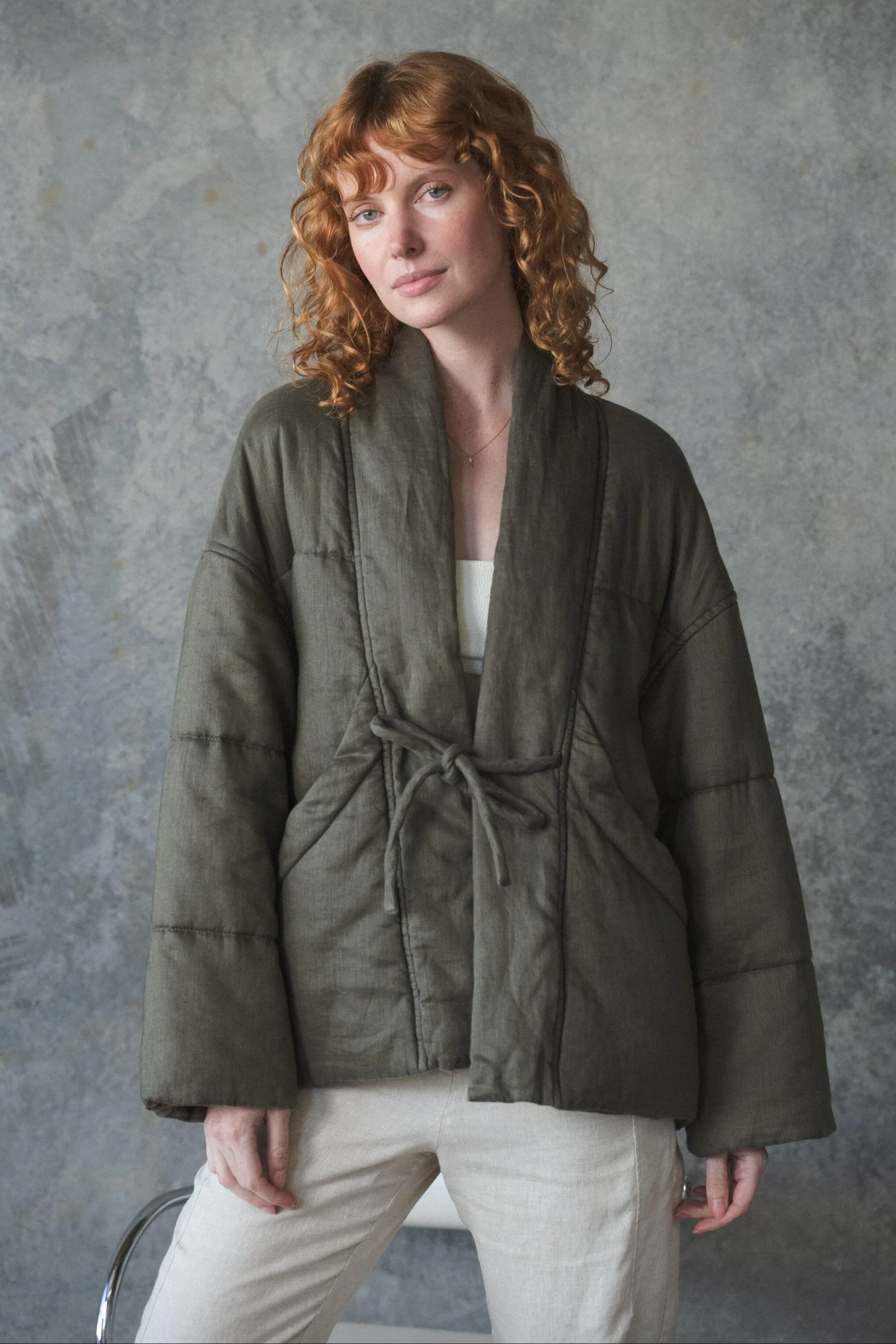 ASTER KHAKI LINEN COAT