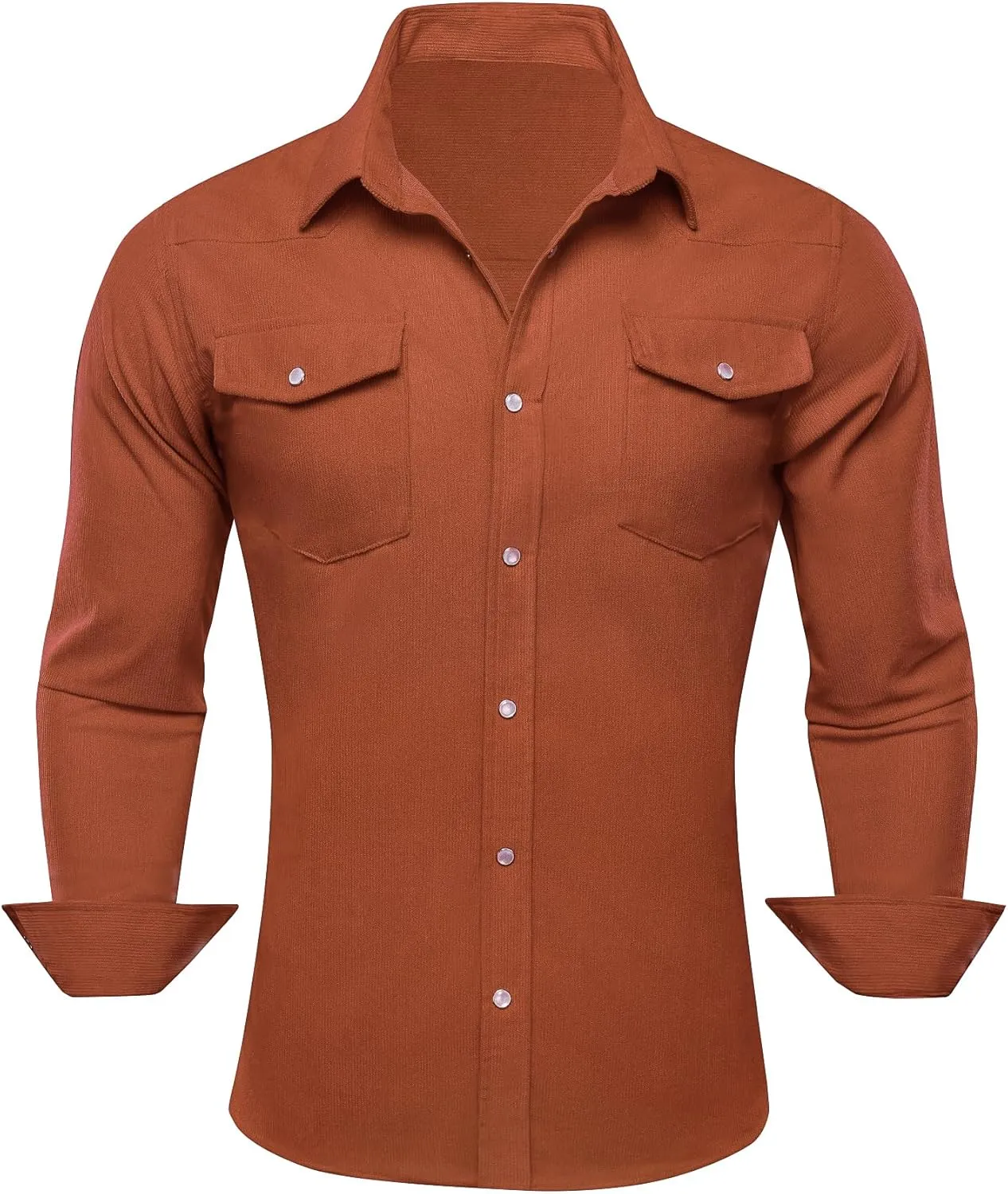 Barry.Wang Mens Corduroy Jacket Shirts Cowboy Lightweight Wrangler Field Western Casual Long Sleeve 2 Flap Pockets