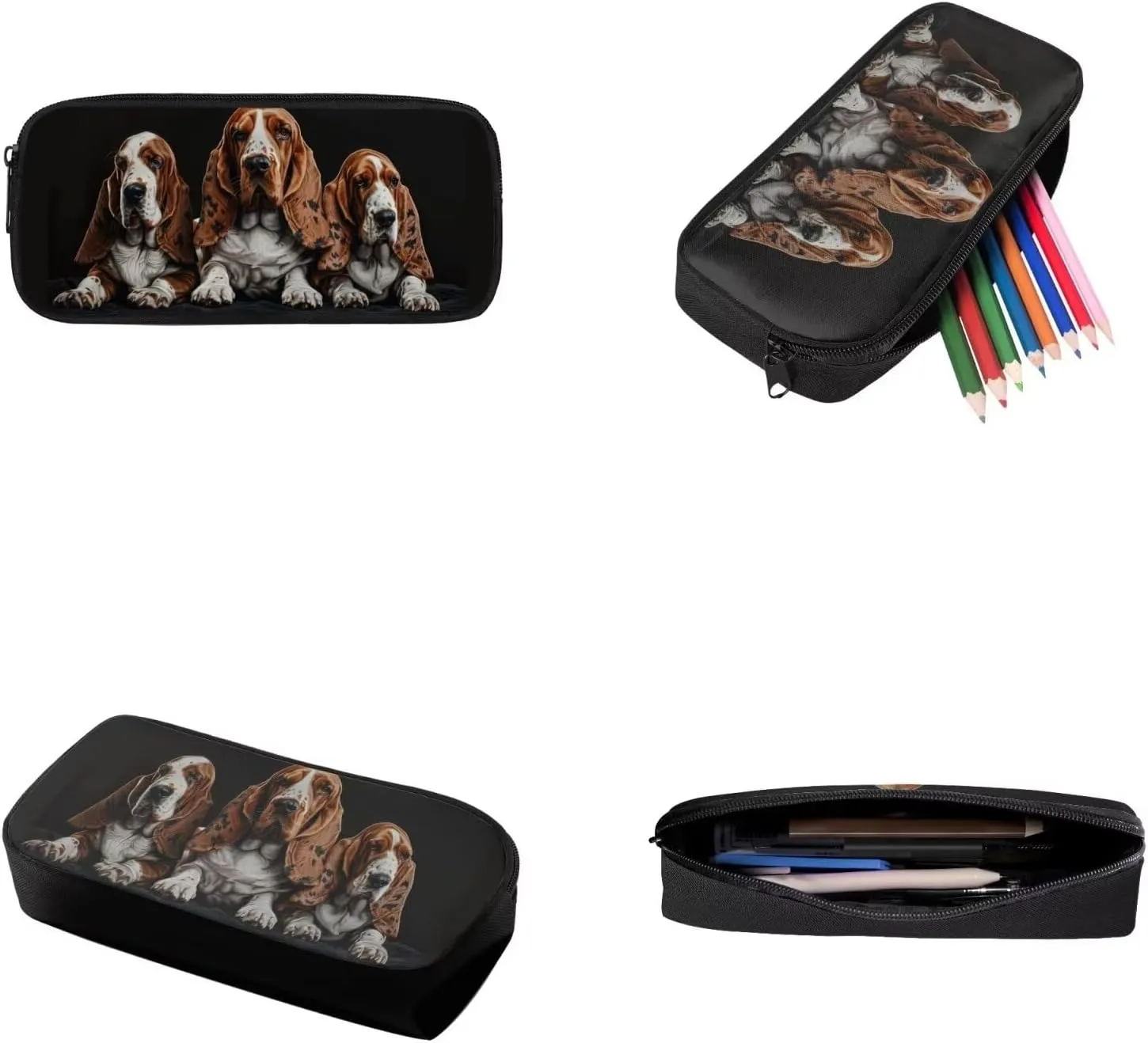 Basset Hound Printed School Backpack Set Large Capacity Backpack and Lunch Bag Set with Pencil Case Set of 3, Lightweight Schoolbag Bookbag Set for Boys Girls Teens