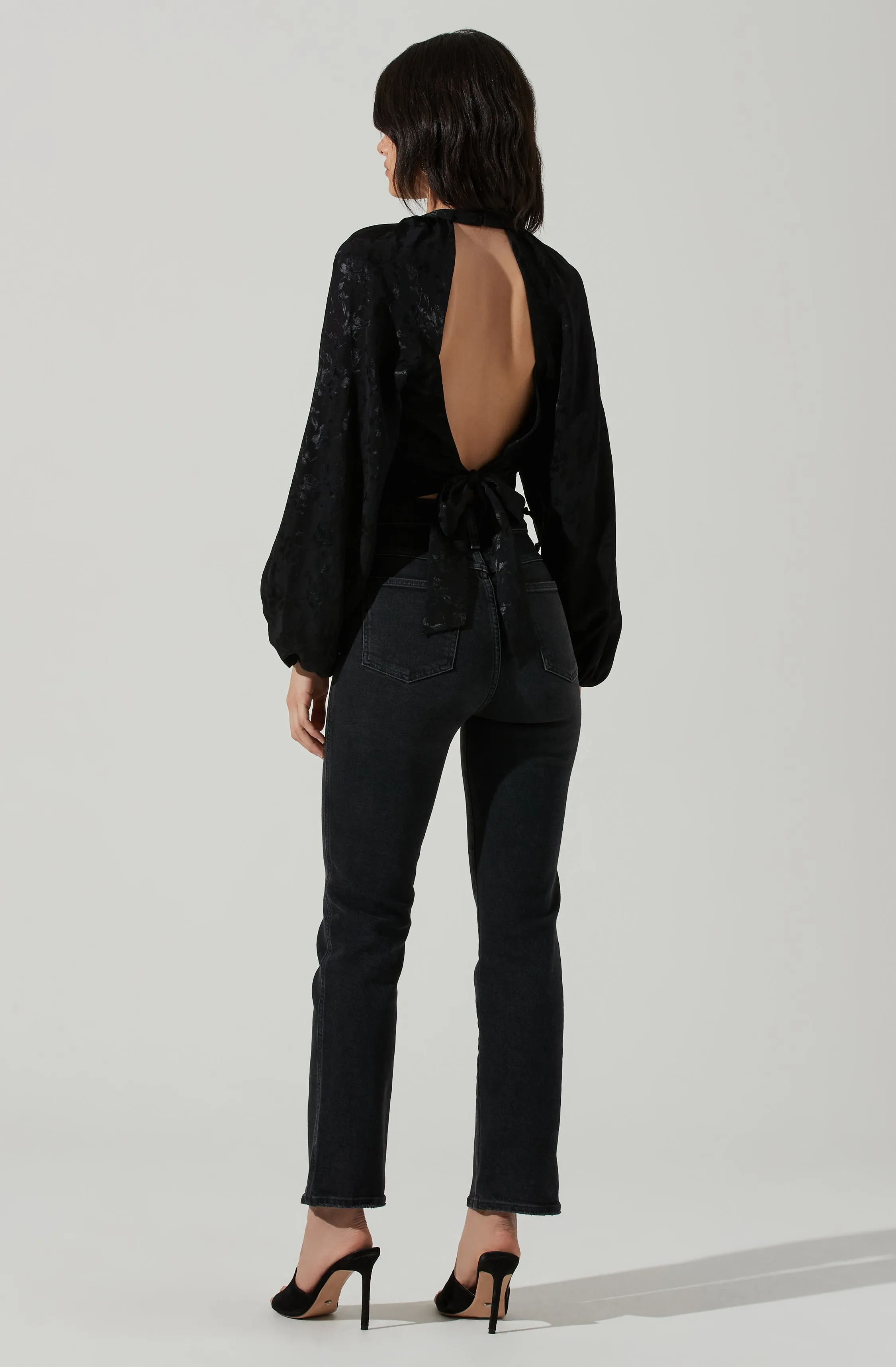 Betsy Floral Jacquard Cutout Long Sleeve Top