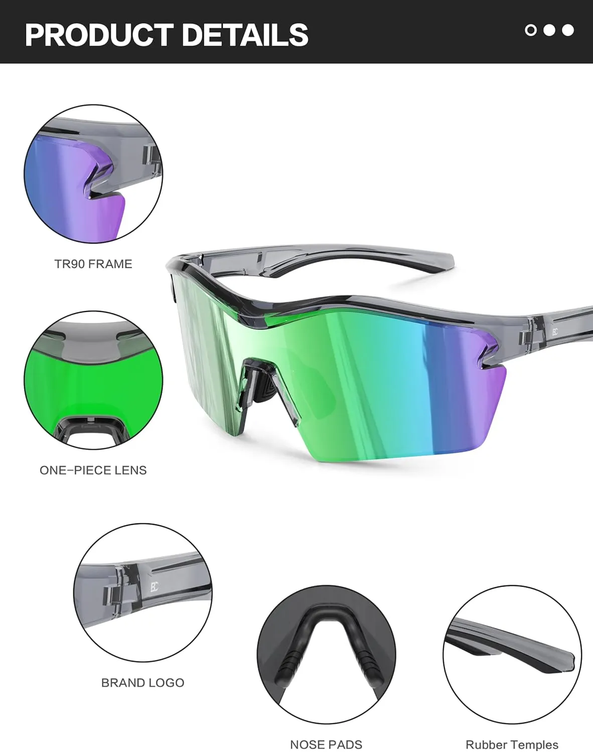 BIRCEN Mens Sunglasses Polarized UV Protection: Sport Shades for Men Driving Fishing with Al-Mg Metal Frame