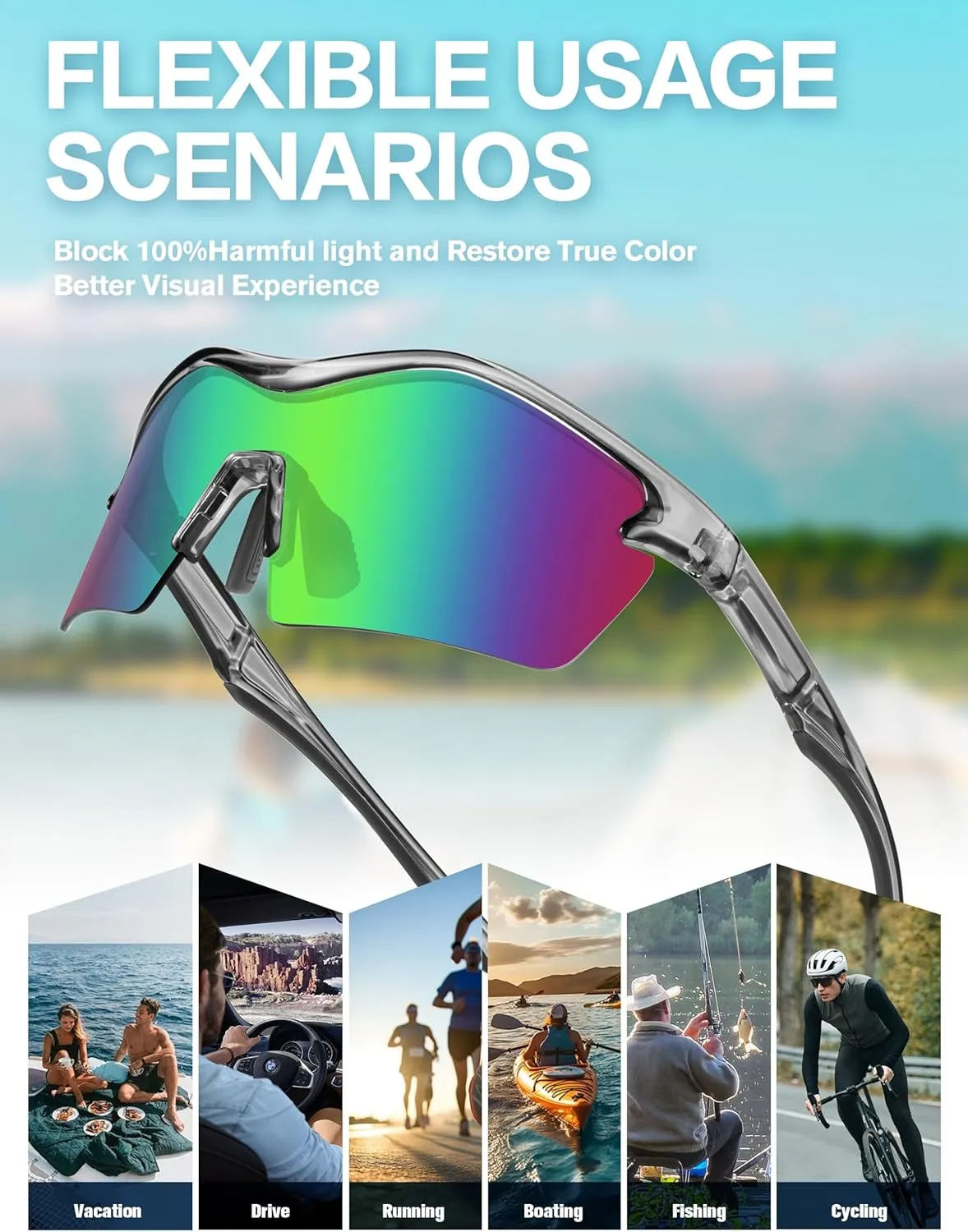BIRCEN Mens Sunglasses Polarized UV Protection: Sport Shades for Men Driving Fishing with Al-Mg Metal Frame
