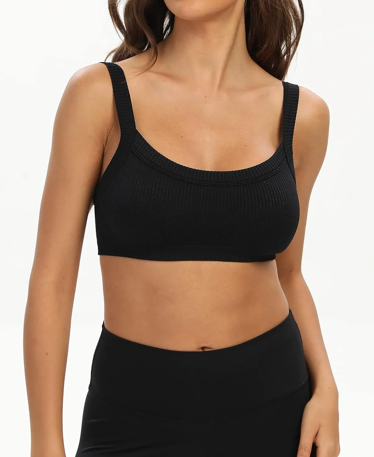 Bra Top for Women Seamless Padded Bralette 3 Pack Ribbed Square Neck Wirefree Lounge Bra