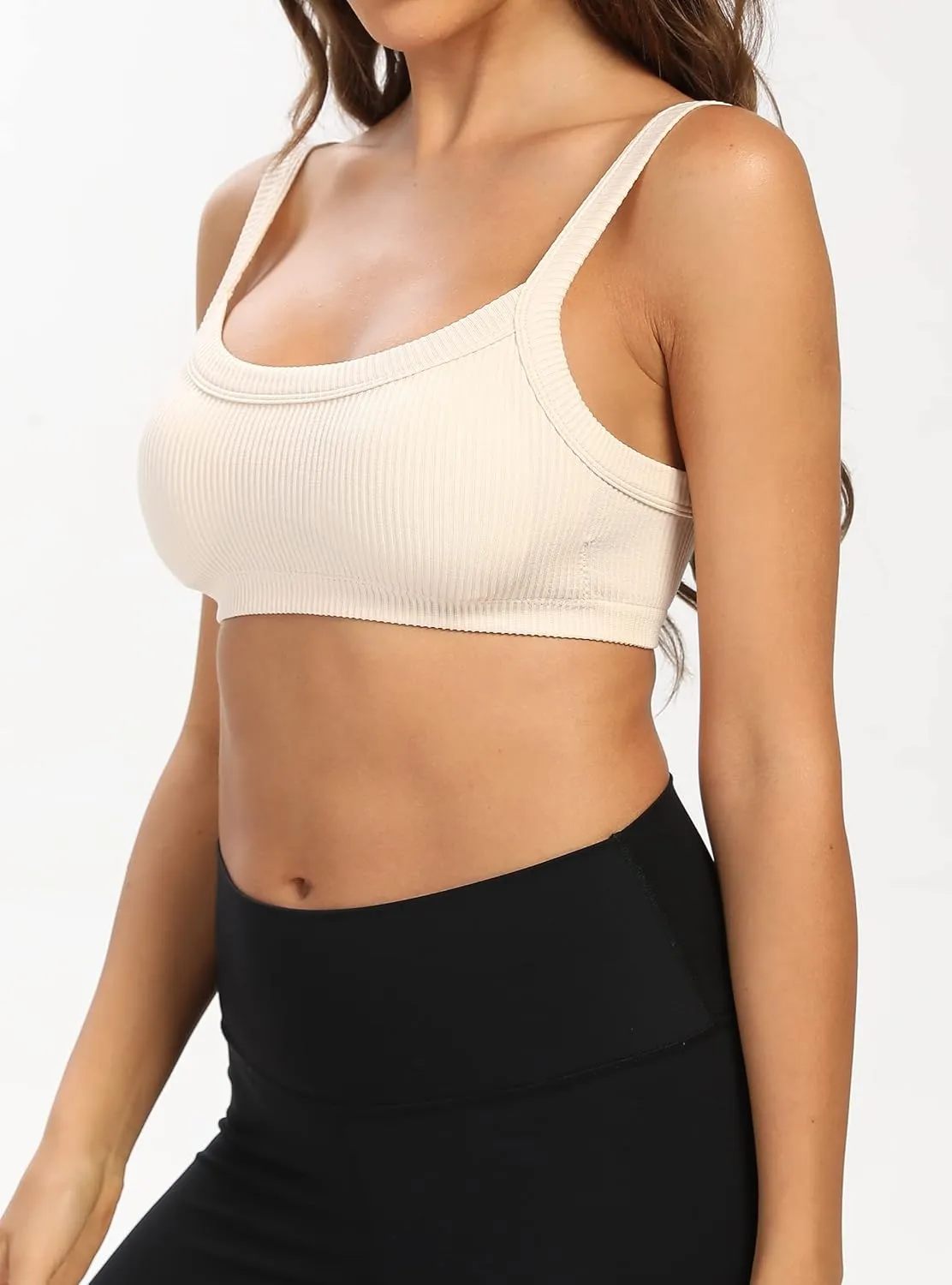 Bra Top for Women Seamless Padded Bralette 3 Pack Ribbed Square Neck Wirefree Lounge Bra