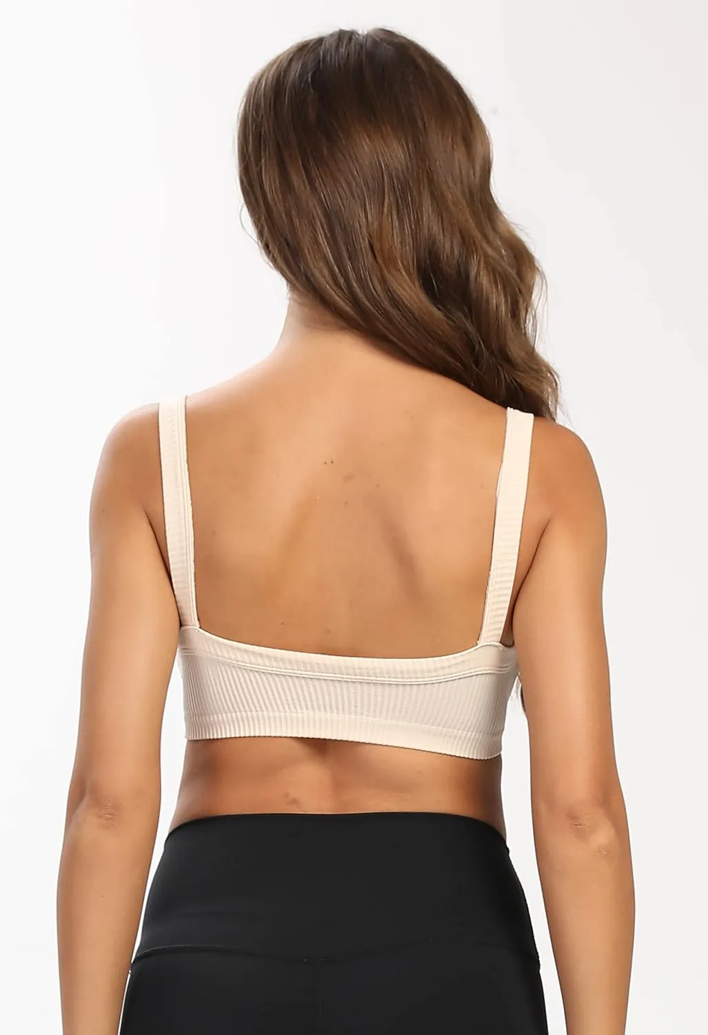 Bra Top for Women Seamless Padded Bralette 3 Pack Ribbed Square Neck Wirefree Lounge Bra