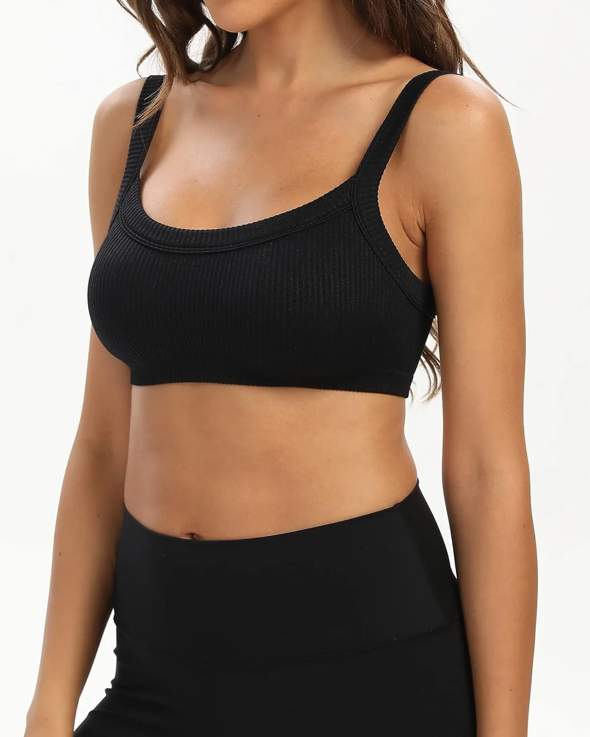 Bra Top for Women Seamless Padded Bralette 3 Pack Ribbed Square Neck Wirefree Lounge Bra