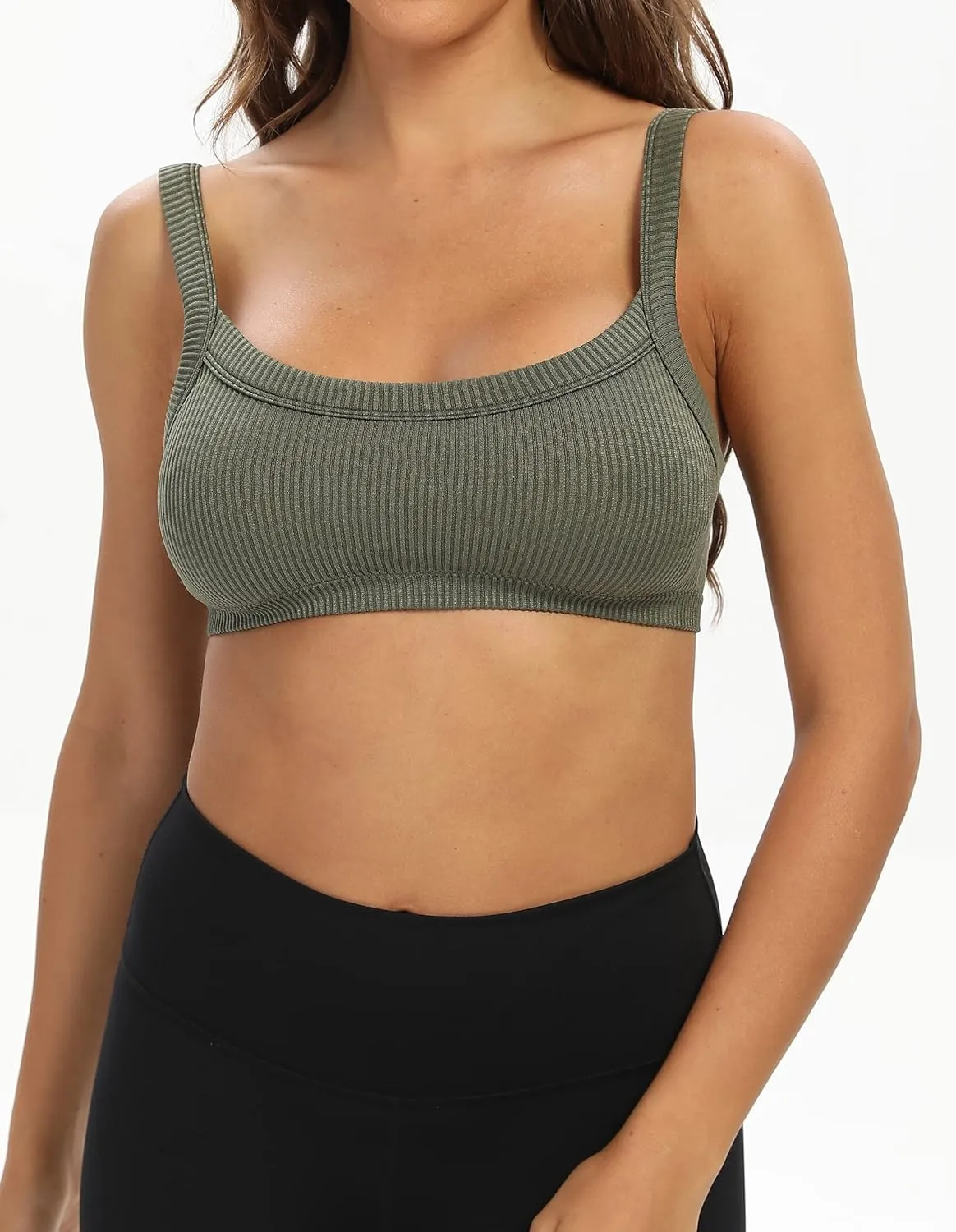 Bra Top for Women Seamless Padded Bralette 3 Pack Ribbed Square Neck Wirefree Lounge Bra
