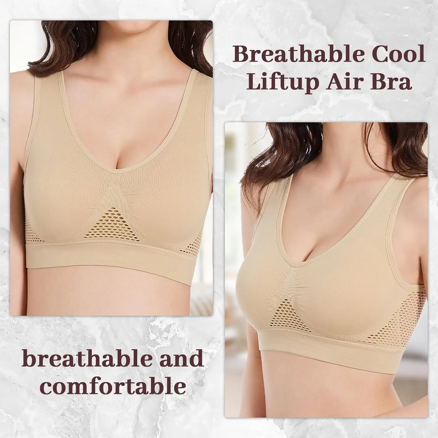 Breathable Cool Liftup Air Bra,Padded Sports Bra for Women,Womens Underwear Breathable Large Size Snug Bras No Steel Ring