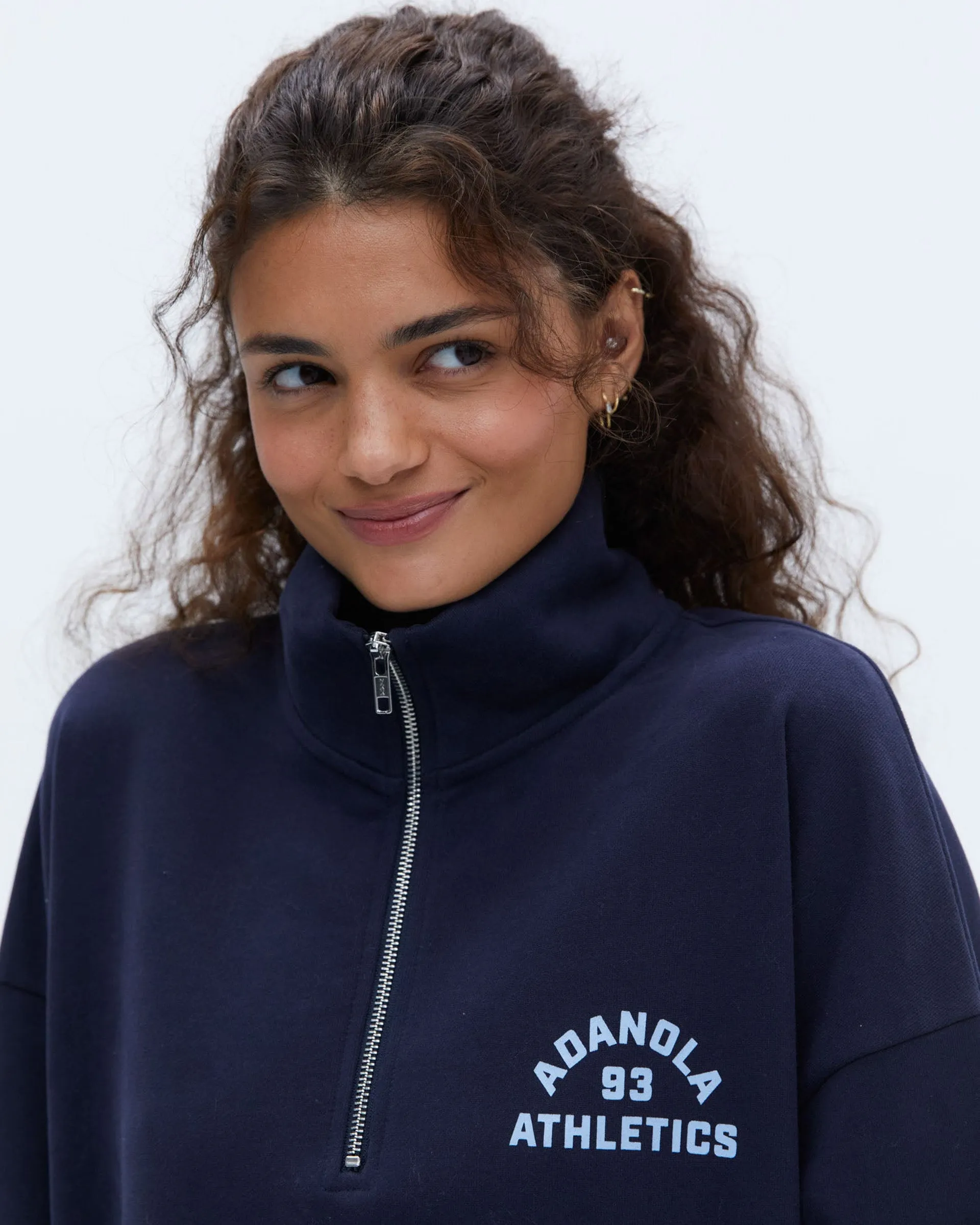 Campus Oversized Funnel Neck Zip Sweatshirt - Navy Blue/Powder Blue