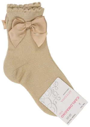 Carlomagno  Camel Single Bow Ankle Socks