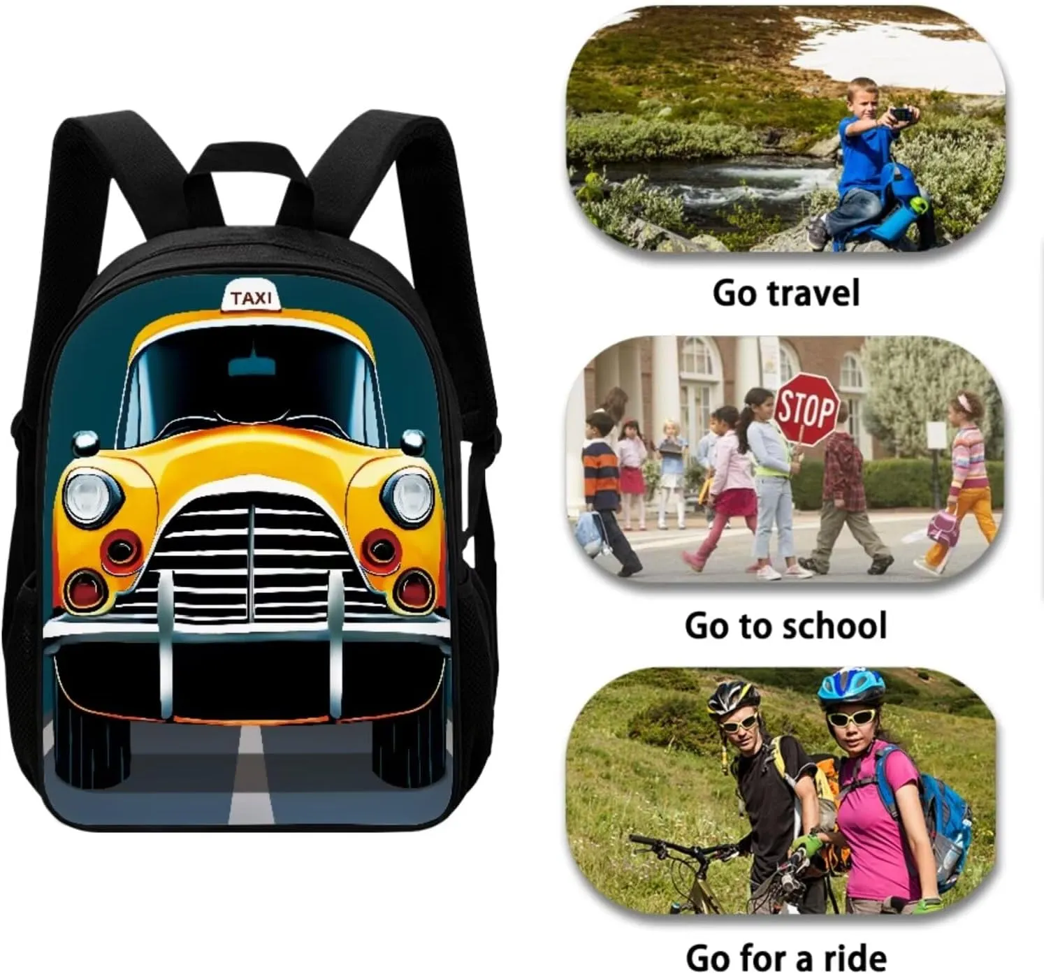 Cartoon Car Backpack Set 3 Pieces Set School Backpack with Reusable Lunch Box Tote Bag Pencil Case 3 Piece Set Lightweight Schoolbag Travel Daypack Set