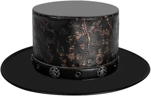Daniel Jie Vintage Floral Flat Top Magic Hat Halloween Steampunk Plague Doctor Hat Party Props