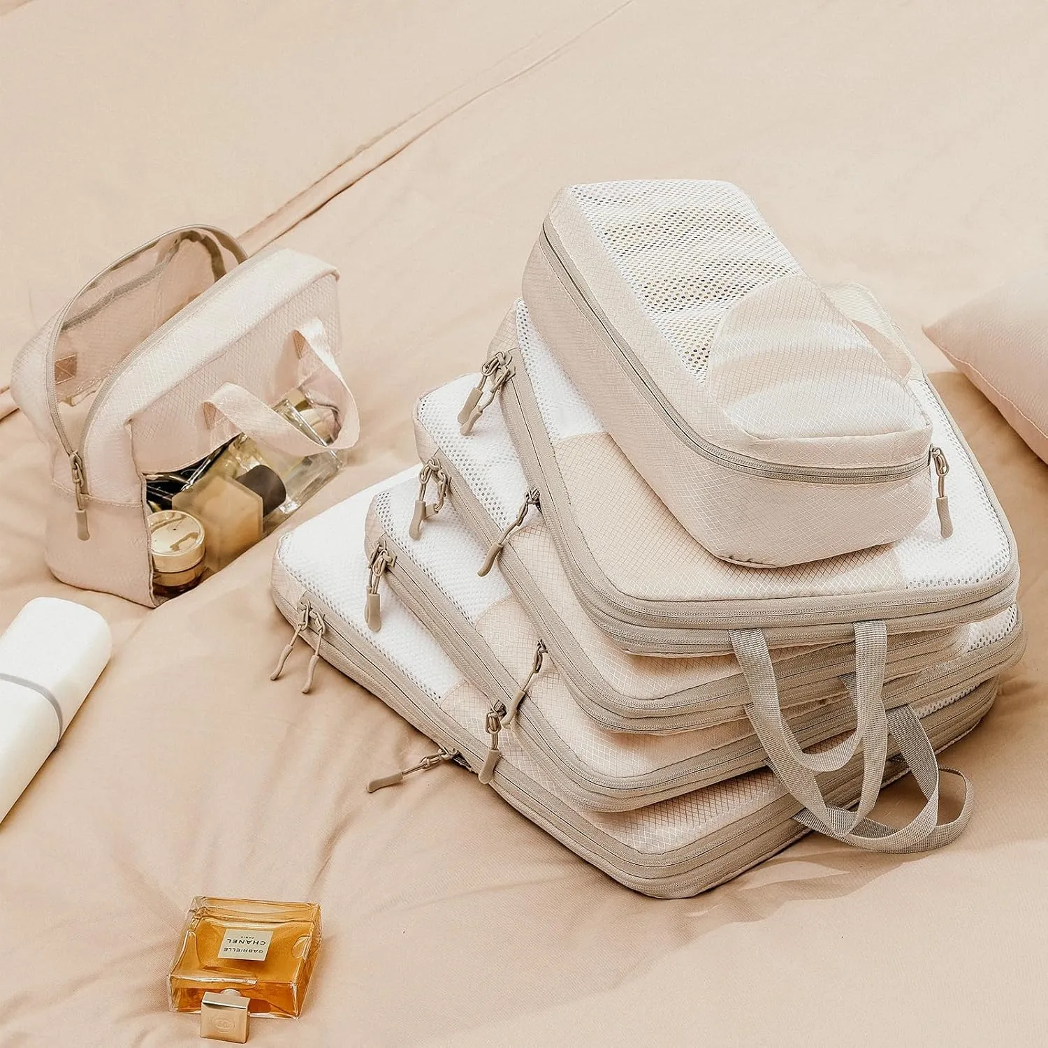 DIMJ Lightweight Compression Packing Cubes for Travel - 8 Pack with Transparent Window Wash Bag & Sock Bag