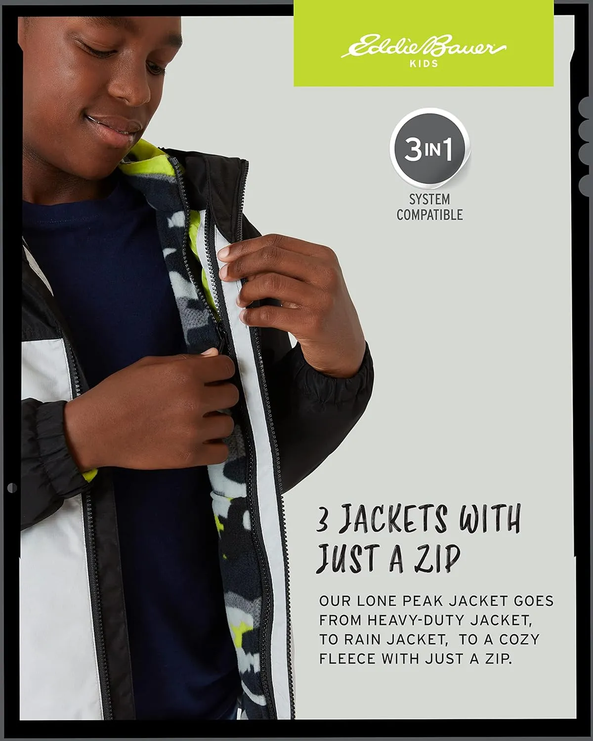 Eddie Bauer Boys' Jacket - Lone Peak Waterproof 3-in-1 Insulated Windbreaker Coat with Removable Fleece Lining (5-20)
