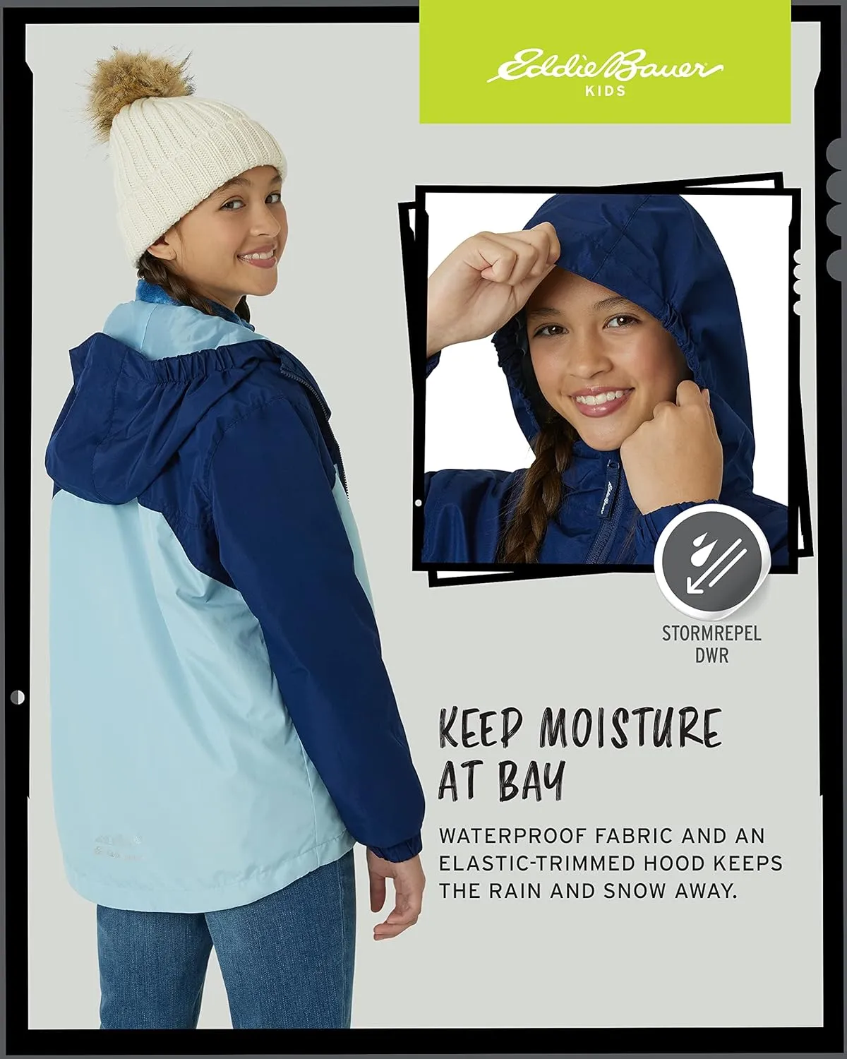 Eddie Bauer Girls' Rain Jacket - Lone Peak Waterproof 3 in 1 Insulated Windbreaker Coat with Removable Fleece Lining (5-20)