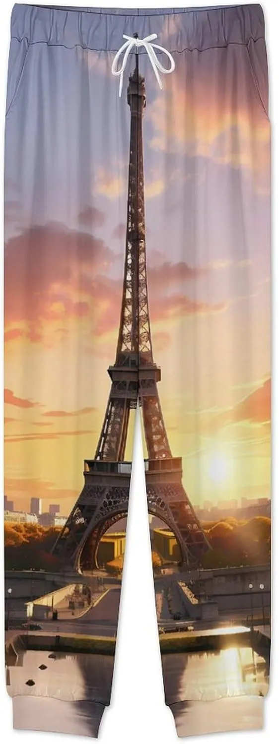 Eiffel Tower Mens Pajamas Set Long Sleeve Sleepwear Set Soft Underwear Set Loungewear