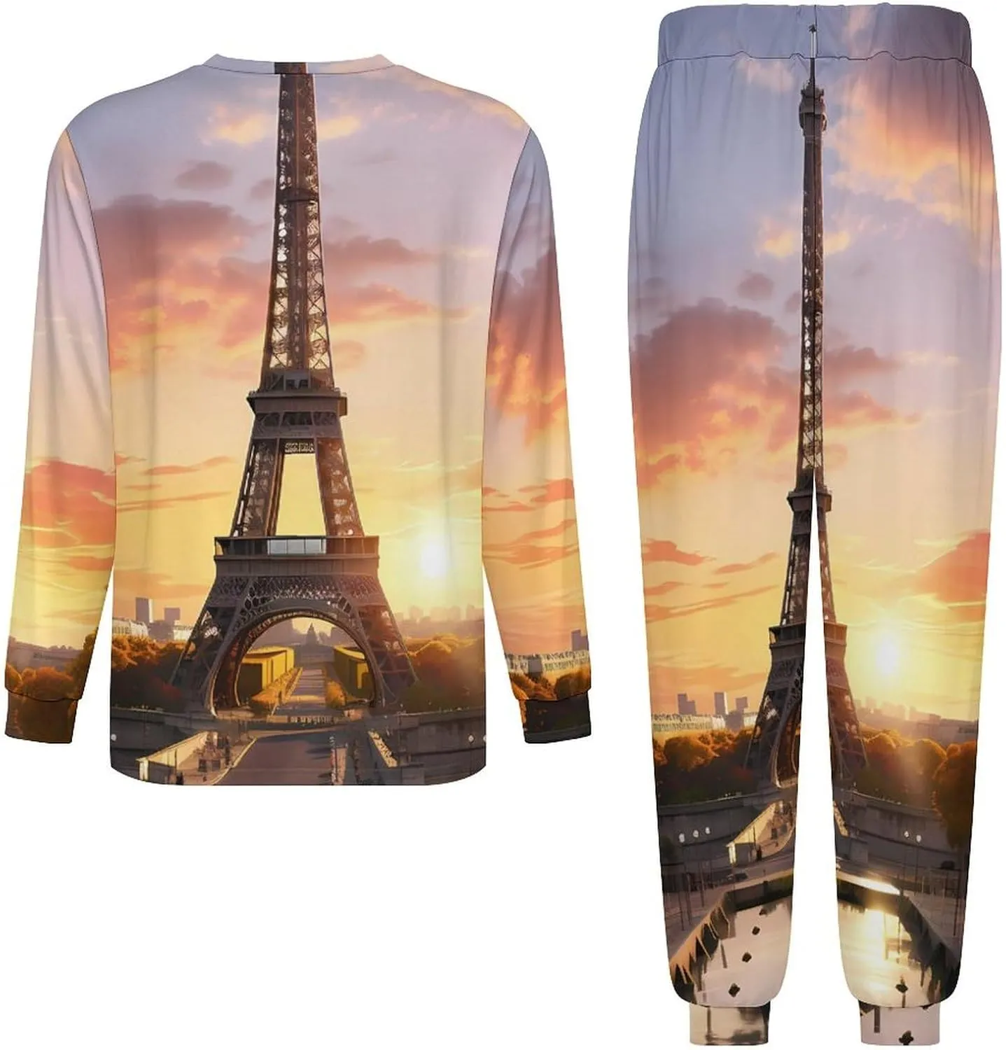 Eiffel Tower Mens Pajamas Set Long Sleeve Sleepwear Set Soft Underwear Set Loungewear