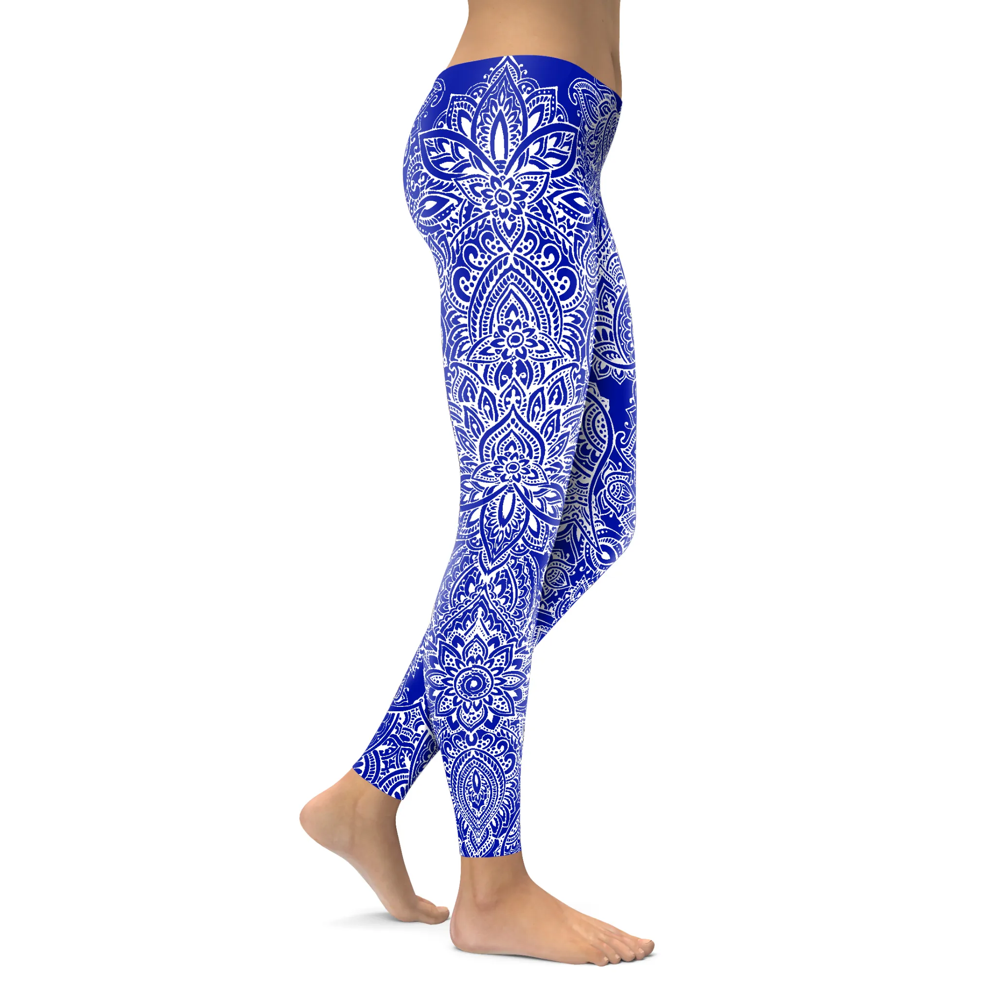 Electric Blue and White Henna Tattoo Leggings