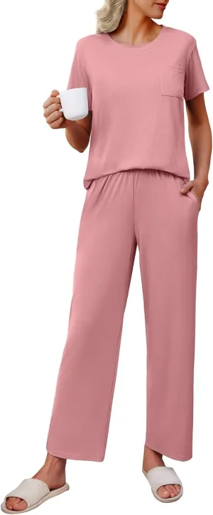 ELESOL 2 Piece Pajama Set Housewaer Causal Lounge Set Pants Set Loungewear