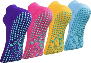 ELUTONG Pilates Non Slip Grip Socks for Women 4 Pairs Yoga Barre Ballet Workout Hospital Grippy Sock