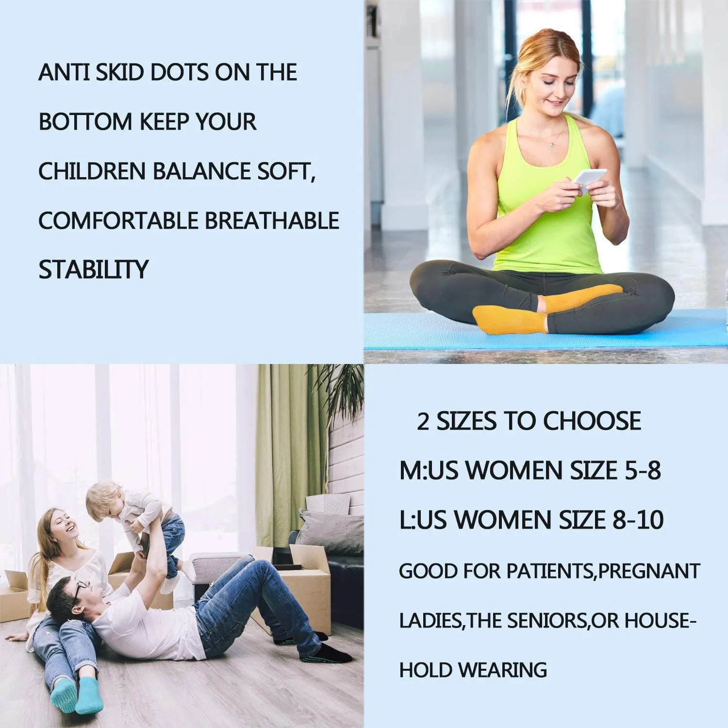 ELUTONG Pilates Non Slip Grip Socks for Women 4 Pairs Yoga Barre Ballet Workout Hospital Grippy Sock