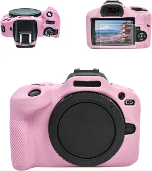 EOS R100 Camera Case Accessories Kit - Silicone Protective Case for Canon eos R100[Pink] & LCD Screen Protector for Canon R100[2 Packs] & Camera Hot Shoe Cover for R100