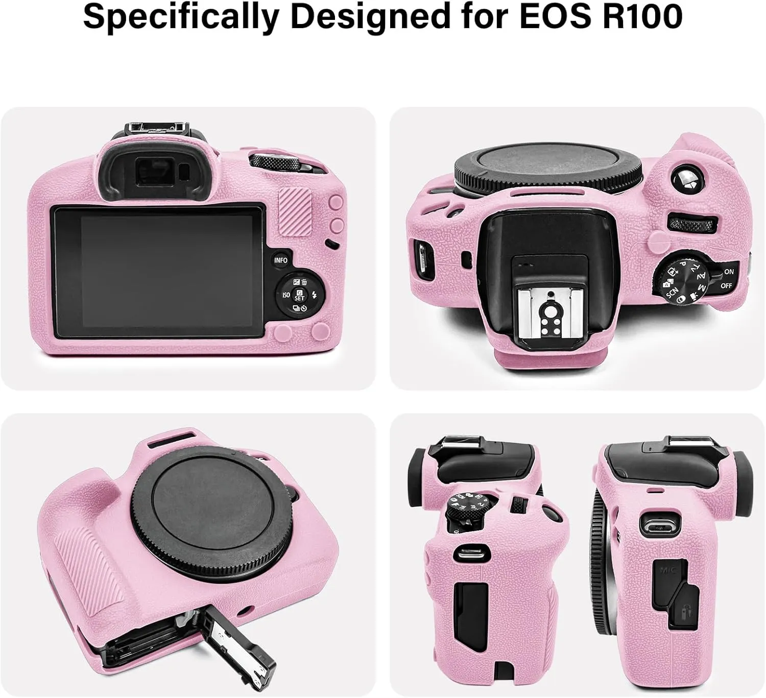 EOS R100 Camera Case Accessories Kit - Silicone Protective Case for Canon eos R100[Pink] & LCD Screen Protector for Canon R100[2 Packs] & Camera Hot Shoe Cover for R100