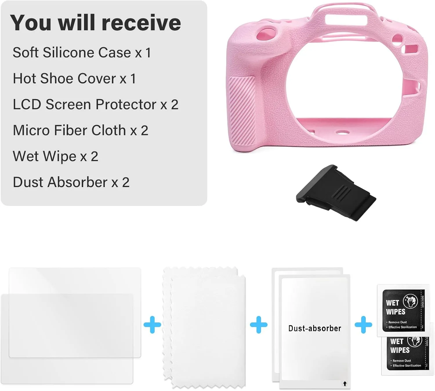 EOS R100 Camera Case Accessories Kit - Silicone Protective Case for Canon eos R100[Pink] & LCD Screen Protector for Canon R100[2 Packs] & Camera Hot Shoe Cover for R100