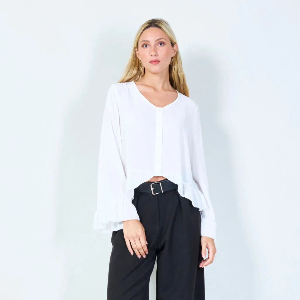Flirty ruffle-hem button-up blouse wholesale
