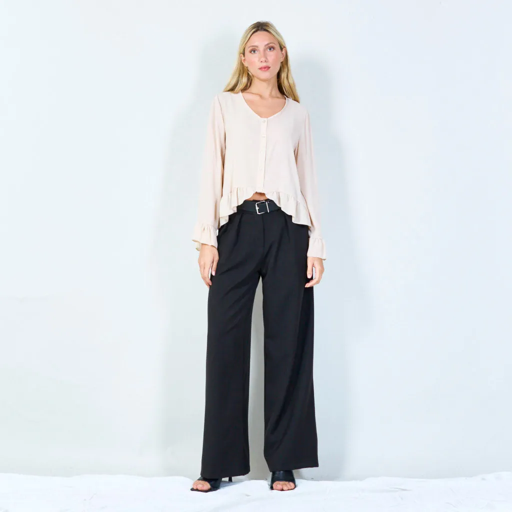 Flirty ruffle-hem button-up blouse wholesale