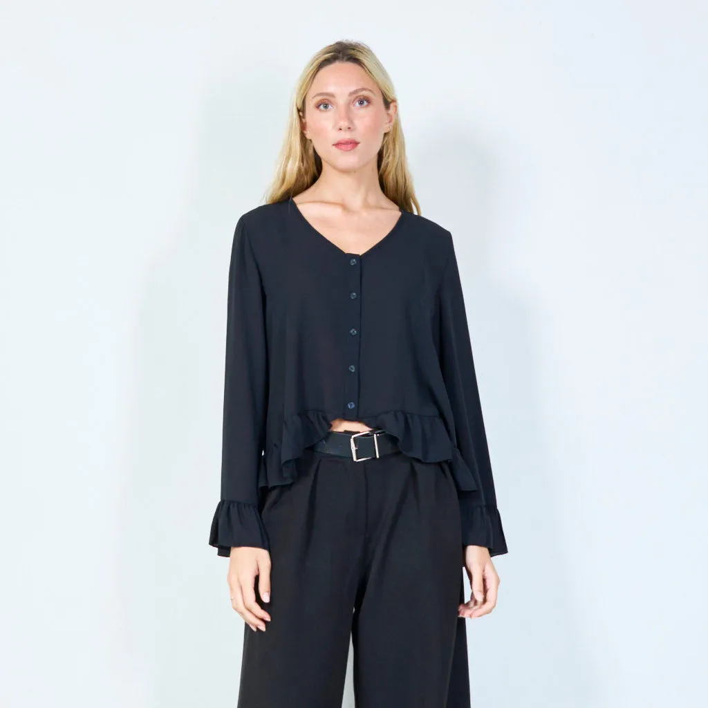Flirty ruffle-hem button-up blouse wholesale