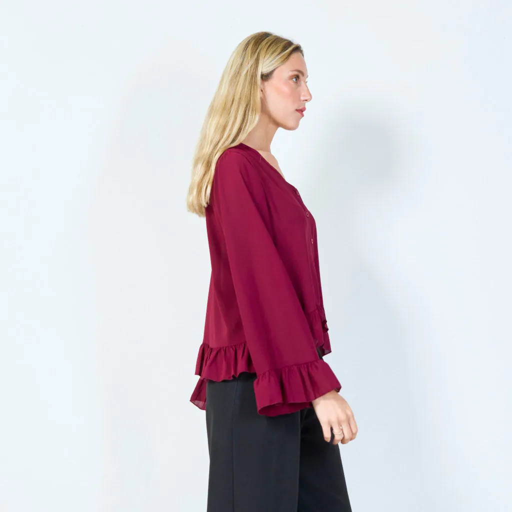 Flirty ruffle-hem button-up blouse wholesale