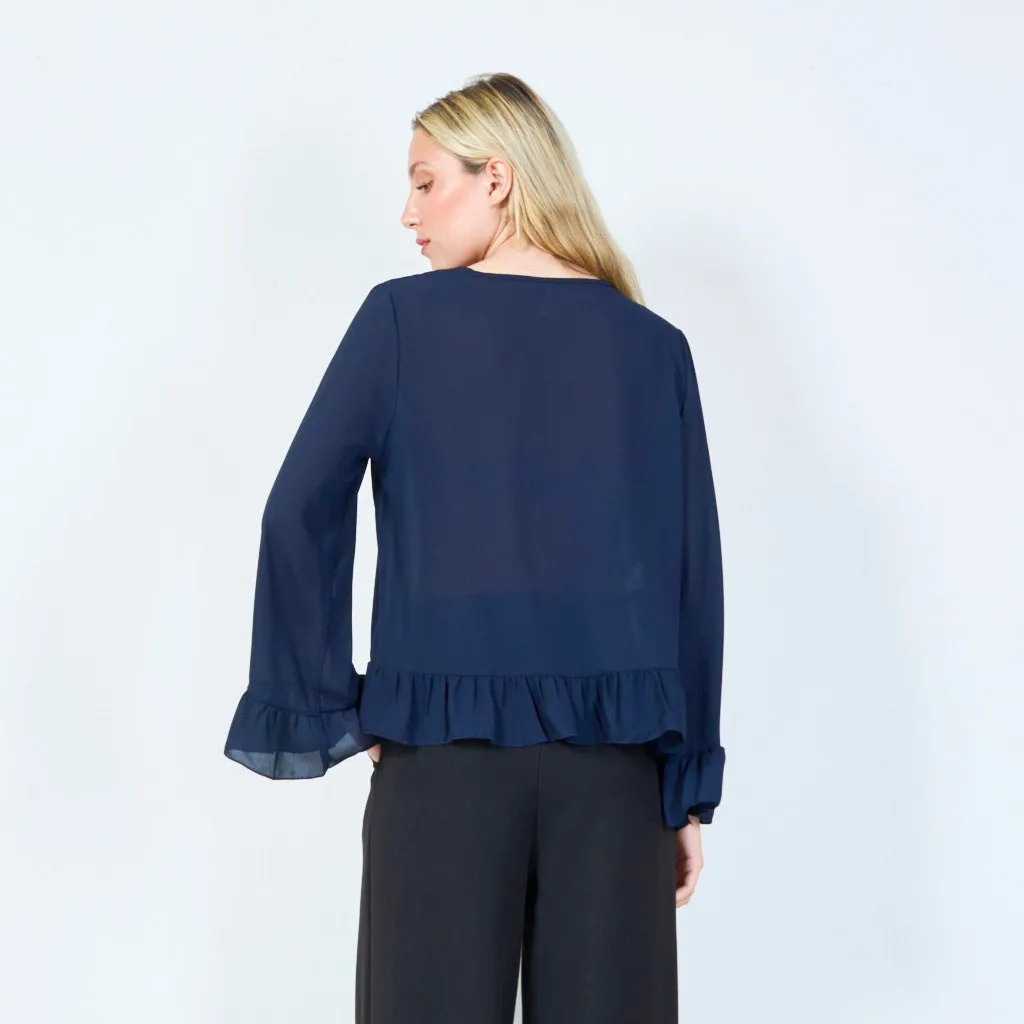 Flirty ruffle-hem button-up blouse wholesale