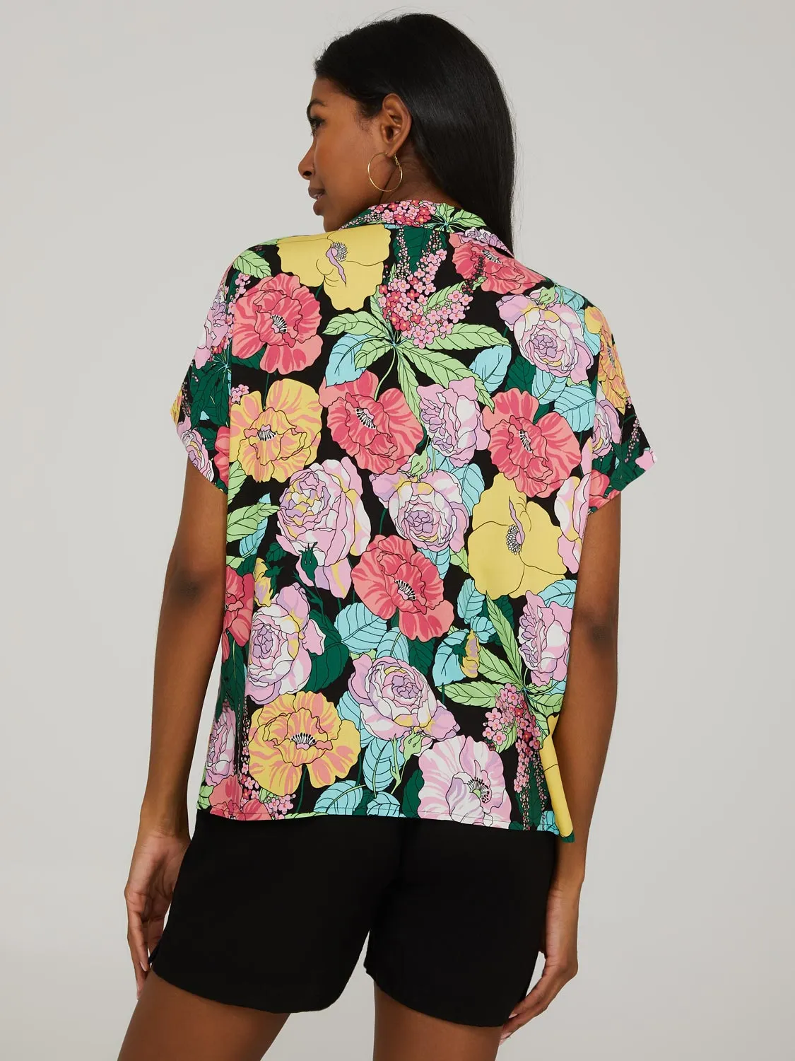 Floral Print Short Sleeve Button-Front Resort Shirt