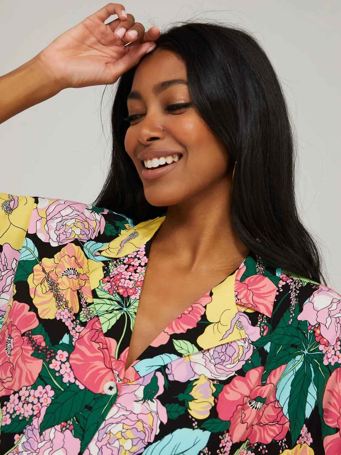 Floral Print Short Sleeve Button-Front Resort Shirt