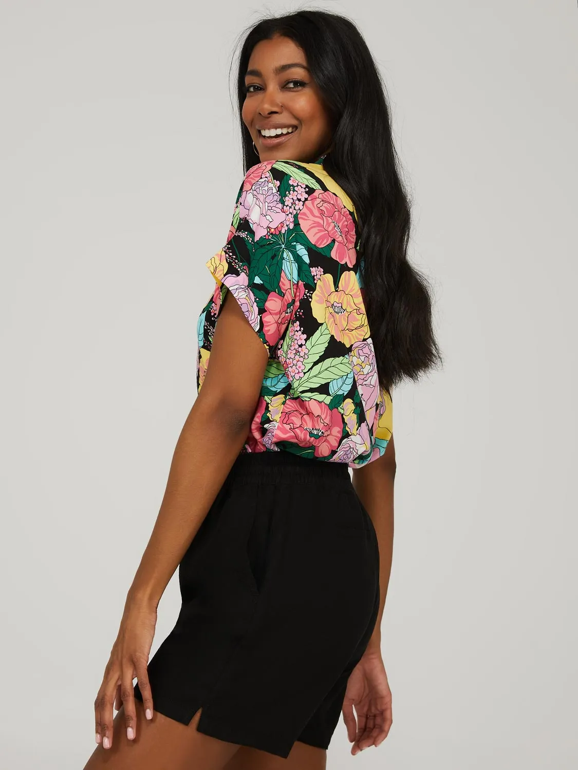 Floral Print Short Sleeve Button-Front Resort Shirt
