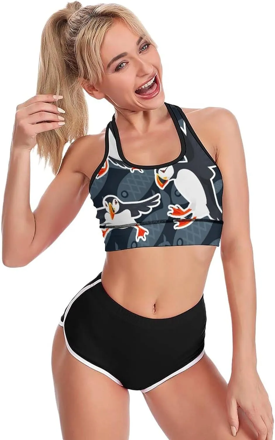 Flying Atlantic Puffin Women's Sports Bra Wirefree Bras Breathable Yoga Vest Racerback Workout Tank Top