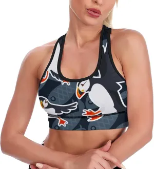 Flying Atlantic Puffin Women's Sports Bra Wirefree Bras Breathable Yoga Vest Racerback Workout Tank Top