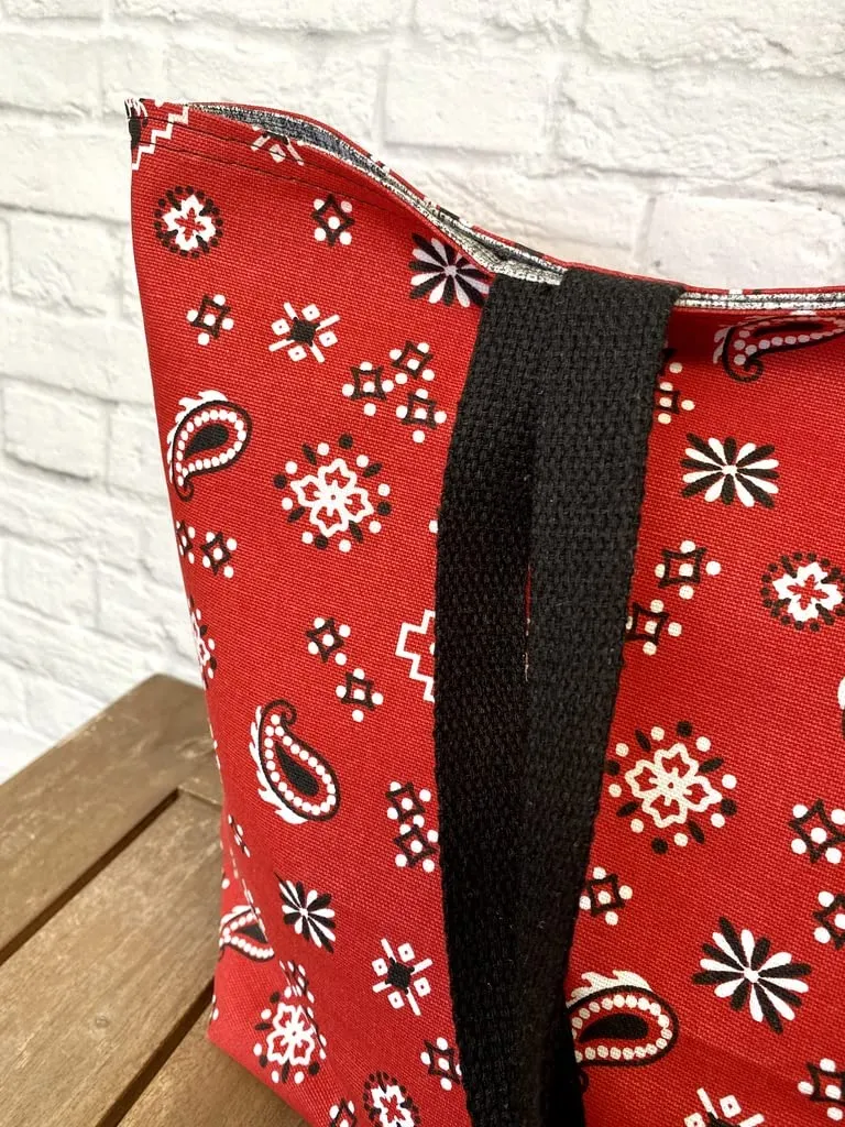 Foldable Travel Tote Grocery Bag Market Shopper Baby Bag Beach Tote Red Western Bandana Print