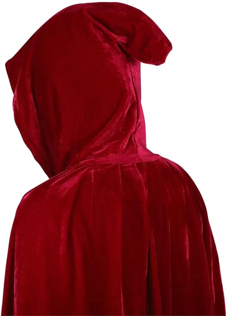 frawirshau Hooded Cape Velvet Cloak Full Length Capes Adult Robe Cosplay Witch Halloween Costumes