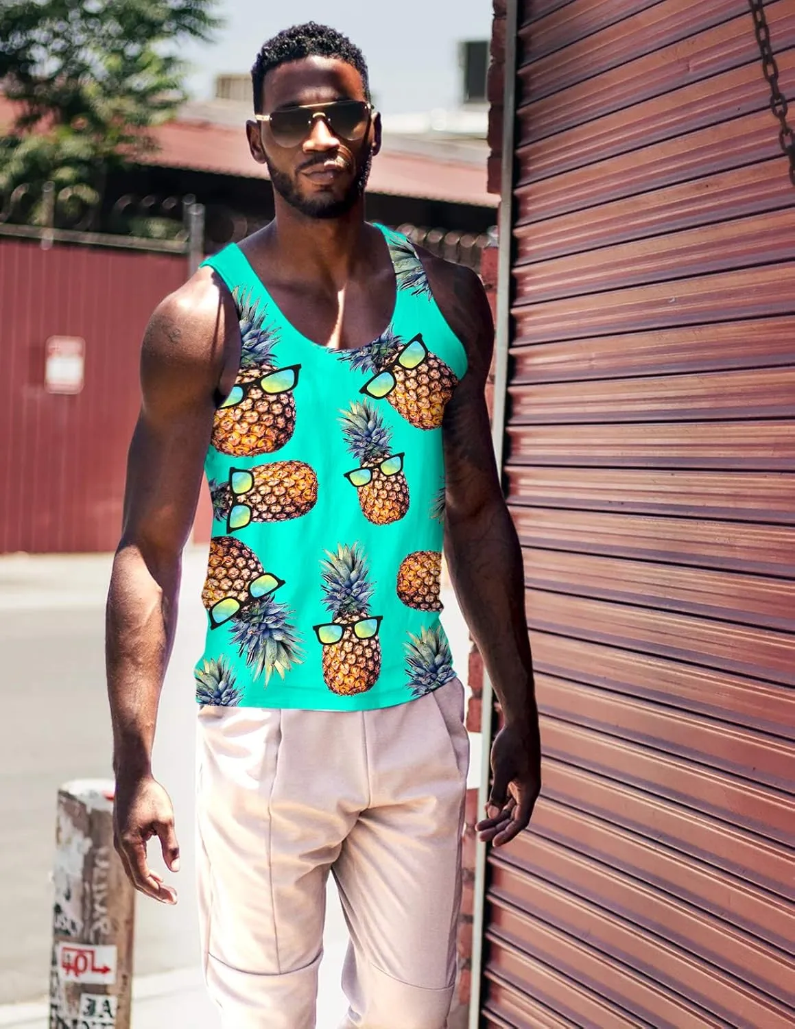 Goodstoworld Mens 3D Tank Top Novelty Graphic Breathable Quick Dry Sleeveless Beach Shirt S-4XL