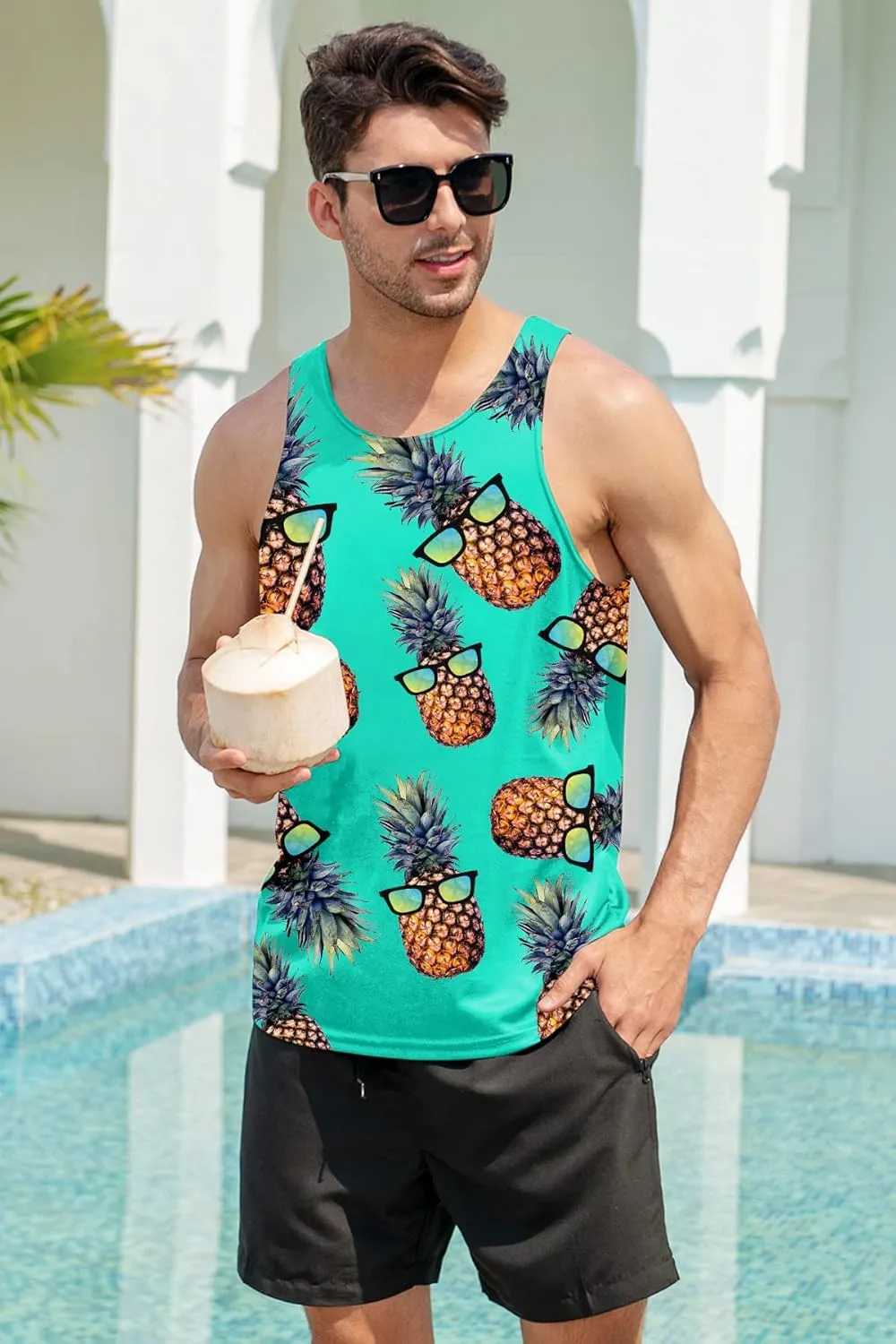 Goodstoworld Mens 3D Tank Top Novelty Graphic Breathable Quick Dry Sleeveless Beach Shirt S-4XL
